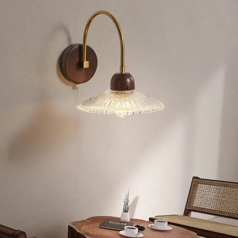 Afralia™ Modern Wood Glass LED Wall Light for Bedroom Living Room Corridor