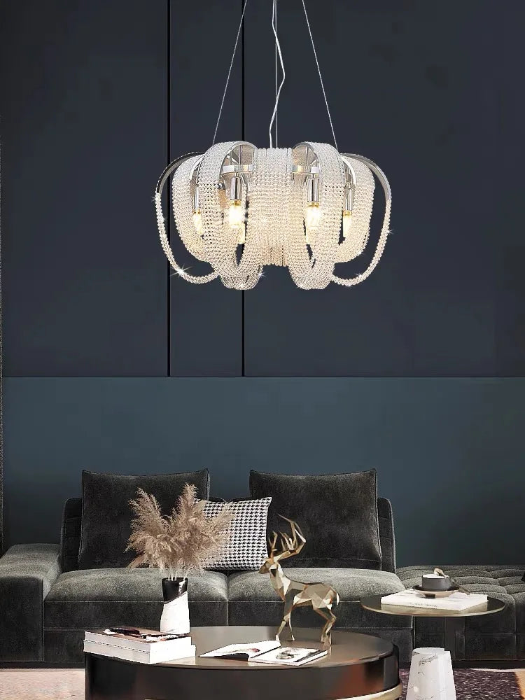 Afralia™ Tassel Crystal LED Chandelier: Nordic Style Round Pendant Lamp for Modern Home Decor