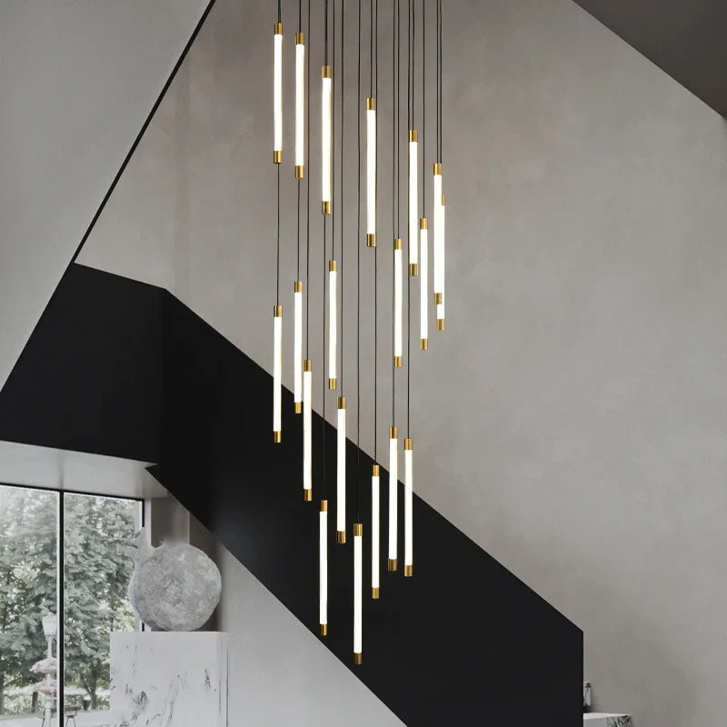 Afralia™ Villa Hotel Lobby Chandelier LED Tube Pendant Lights for Stylish Indoor Lighting