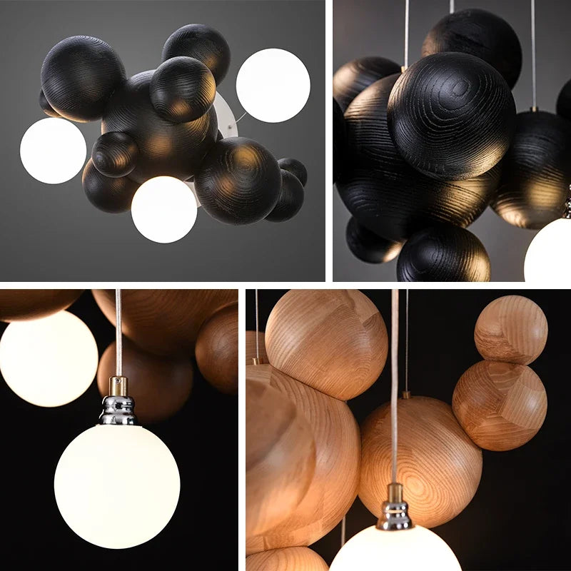 Afralia™ Wooden Ball Pendant Light: Creative Solid Wood Art for Kitchen, Restaurant, Bar LED Lighting