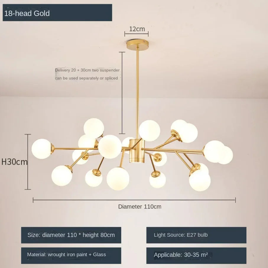 Afralia™ Glass Ball Ceiling Chandelier for Bedroom Dining Living Room Lighting