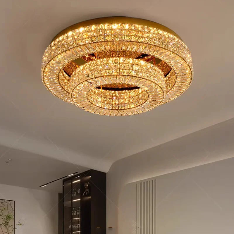 Afralia™ Crystal Two Tier Ceiling Chandelier LED Lighting for Bedroom & Living Room