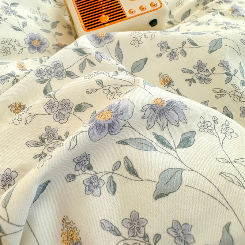 Afralia™ Korean Princess Floral Ruffles Bedding Set: Single/Queen Duvet, Cover, & Pillowcases