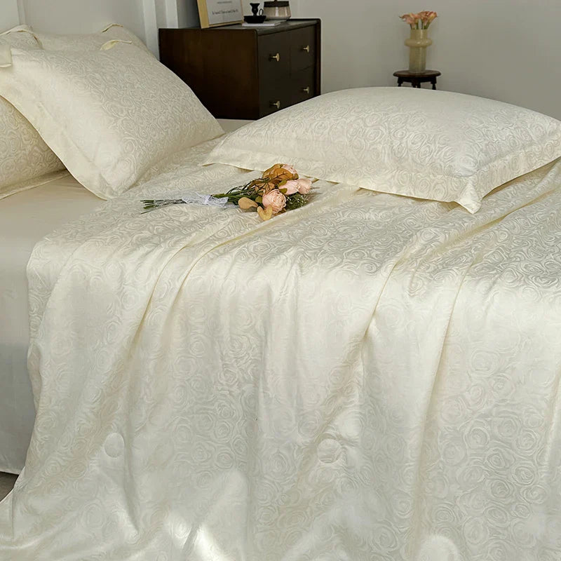Afralia™ Silky Soft Cool Champagne Jacquard Summer Comforter Blanket