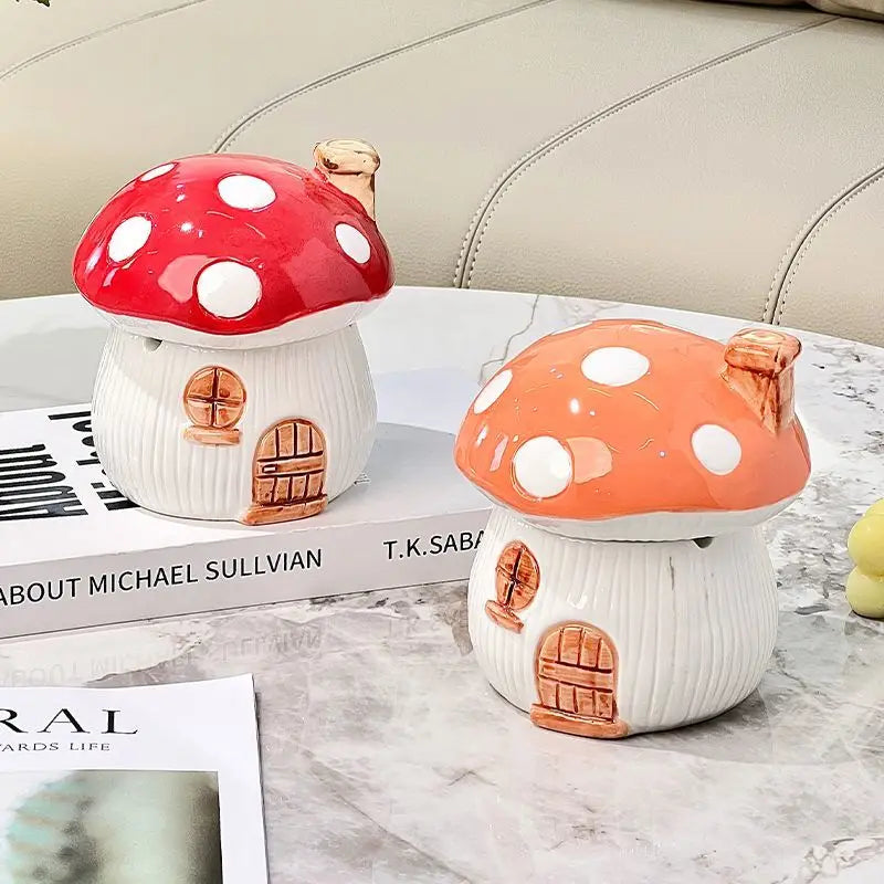 Afralia™ Mushroom Ceramic Ashtray with Lid – Home Art Decor, Countertop Ornament & Gift