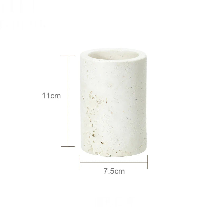 Afralia™ Beige Travertine Marble Bathroom Set - Soap Dispenser Toothbrush Holder Tissue Box