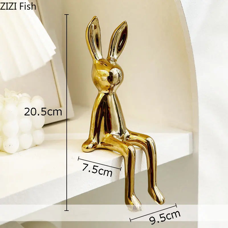 Afralia™ Rabbit Ceramic Sculpture Abstract Animal Ornaments Modern Artwork Aesthetic Decor