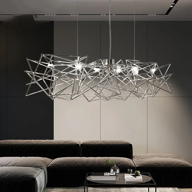 Afralia™ Silver LED Stainless Steel Chandelier Modern Luxury Art Hanging Light