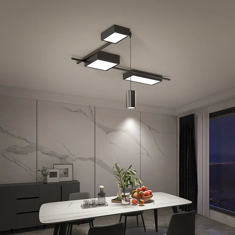 Afralia™ Minimalist Black LED Ceiling Chandelier for Living Room, Bedroom, Hallway Lighting