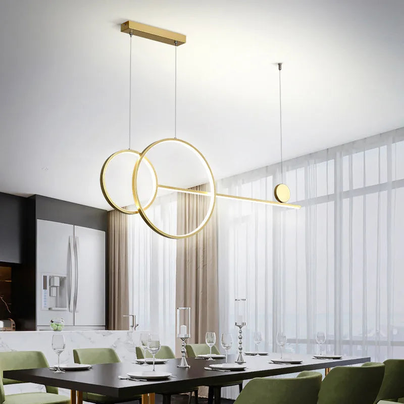 Afralia™ Linear Ring Chandelier | LED Kitchen Island Dining Room Lighting Fixtures
