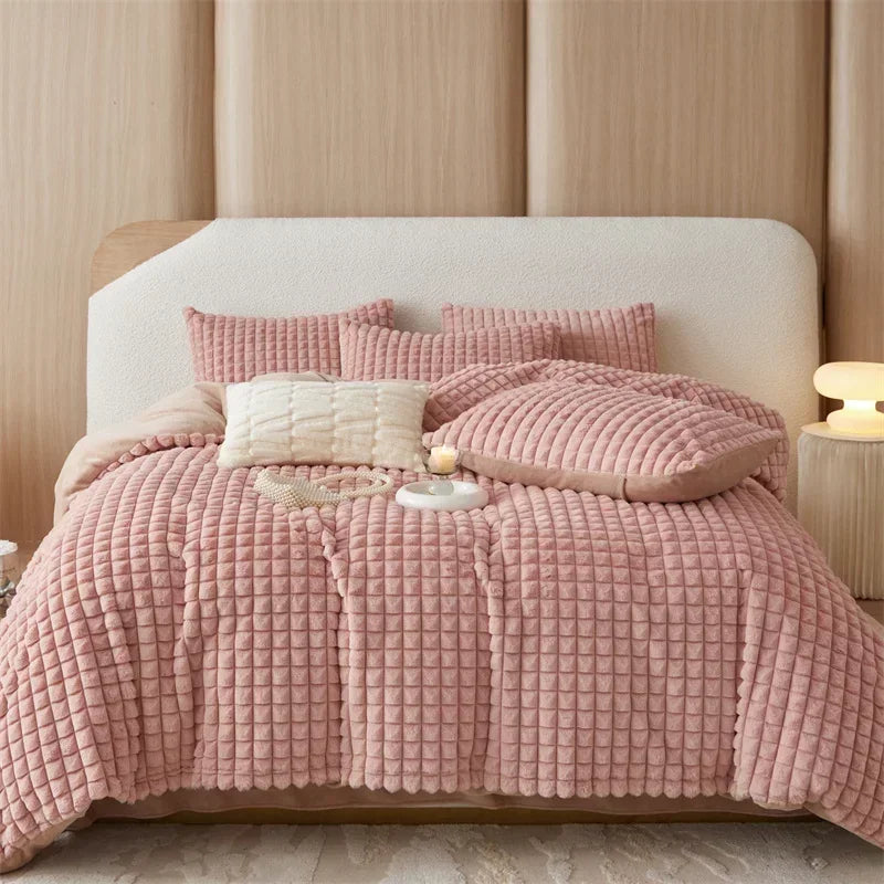 Afralia™ Faux Fur Bedding Set: Double Queen King Size Duvet Cover Sheet Pillowcase