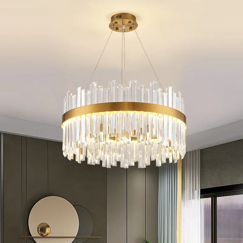 Afralia™ Gold Crystal Ceiling Chandelier | Luxury Indoor Lighting for Living & Dining Room