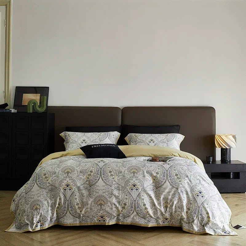 Afralia™ 100s Egyptian Cotton Printed Bedding Set with Sheet, Duvet Cover, and Pillowcase