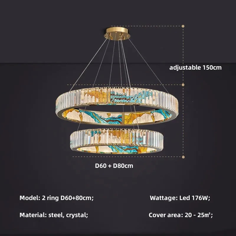 Afralia™ Circle Steel LED Pendant Chandelier, Modern Dimmable Lighting for Living Room Home Decor