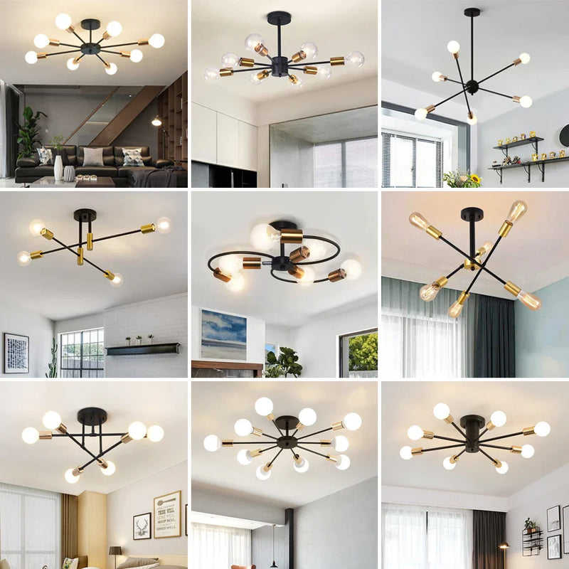 Afralia™ Vintage Industrial Rod Iron Ceiling Chandelier for Living Room Lighting