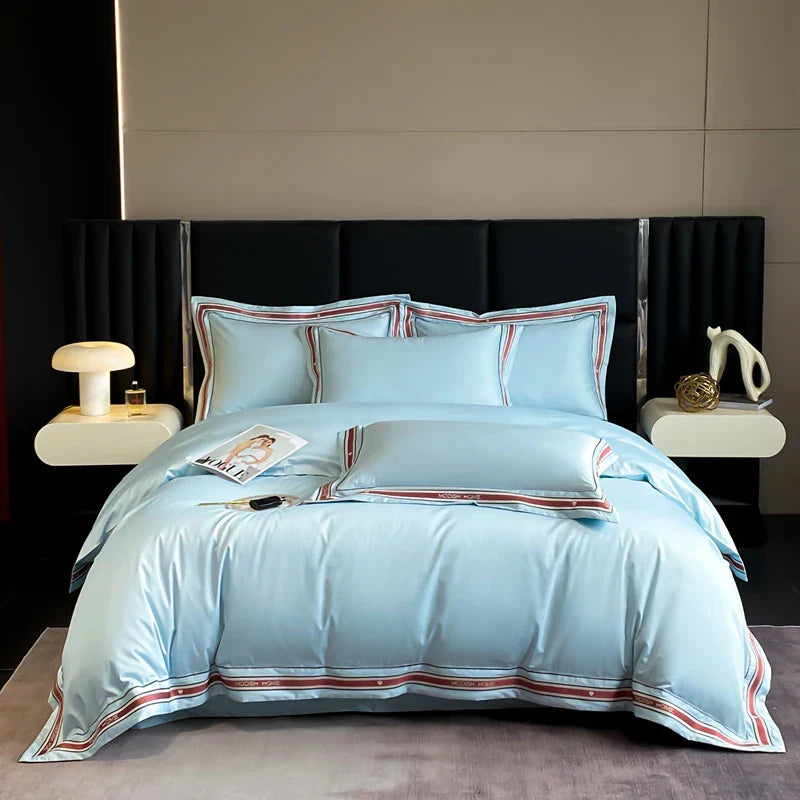 Afralia™ Solid Embroidery Bedding Set - King Queen Ru Size Bed Linens Comforter Cover Set