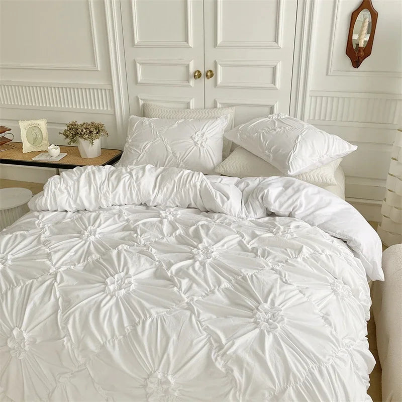 Afralia™ Luxury Pinch Pleated Duvet Cover Set Queen - Solid Color Bedding Set