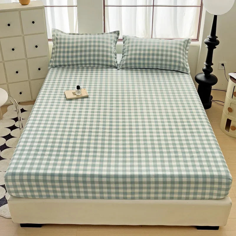 Afralia™ Patterned Grid Fitted Sheet Set for Single Double Mattress