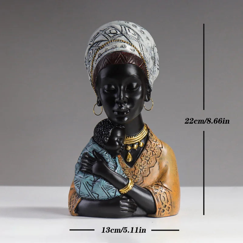 Afralia™ African Mother Child Abstract Statue Resin Figurine Ethnic Style Interior Decor