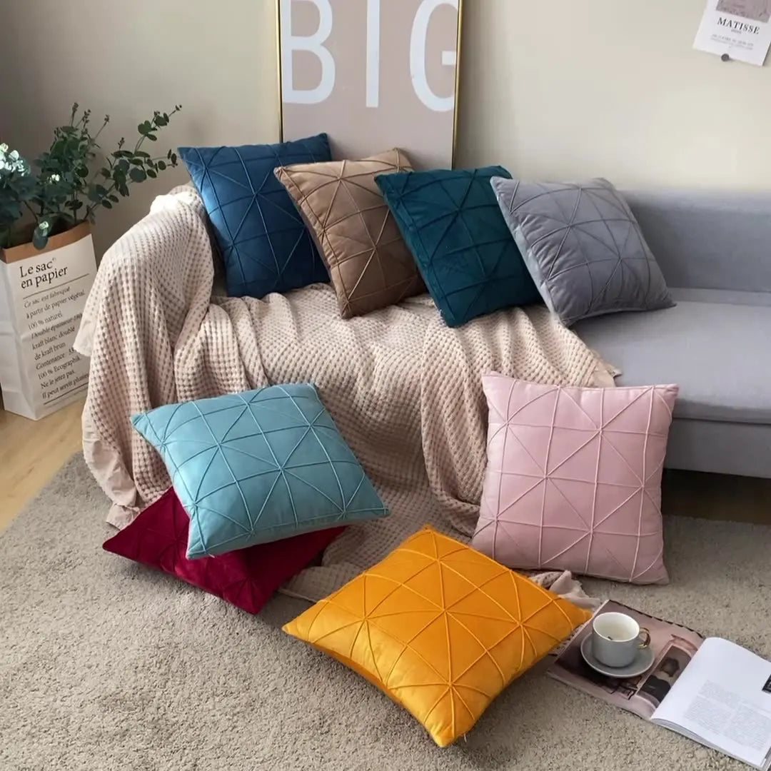 Afralia™ Velvet Decorative Pillow Case Square Cushion Solid Color Pillows