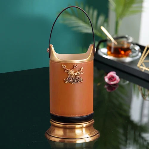 Afralia™ Brown Leather Desktop Storage Basket and Tissue Box