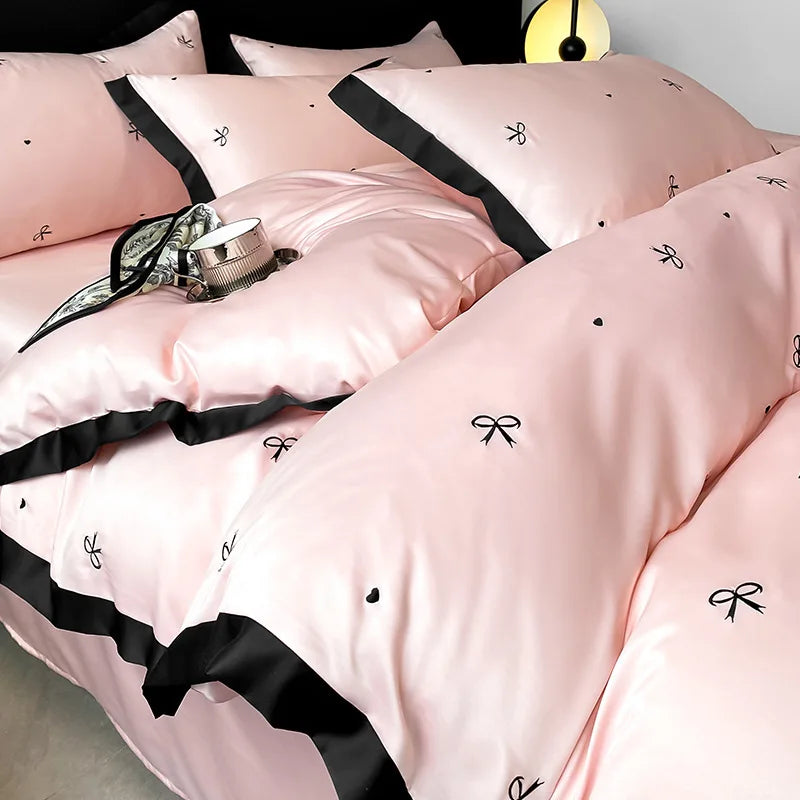 Afralia™ Ice Silk Embroidery Bedding Sets: Luxury Rayon Duvet Set with Lace, Soft & Cozy