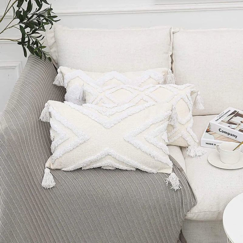 Afralia™ Bohemian Chenille Pillowcase Geometric Pattern Tufted Tassel Sofa Cushions