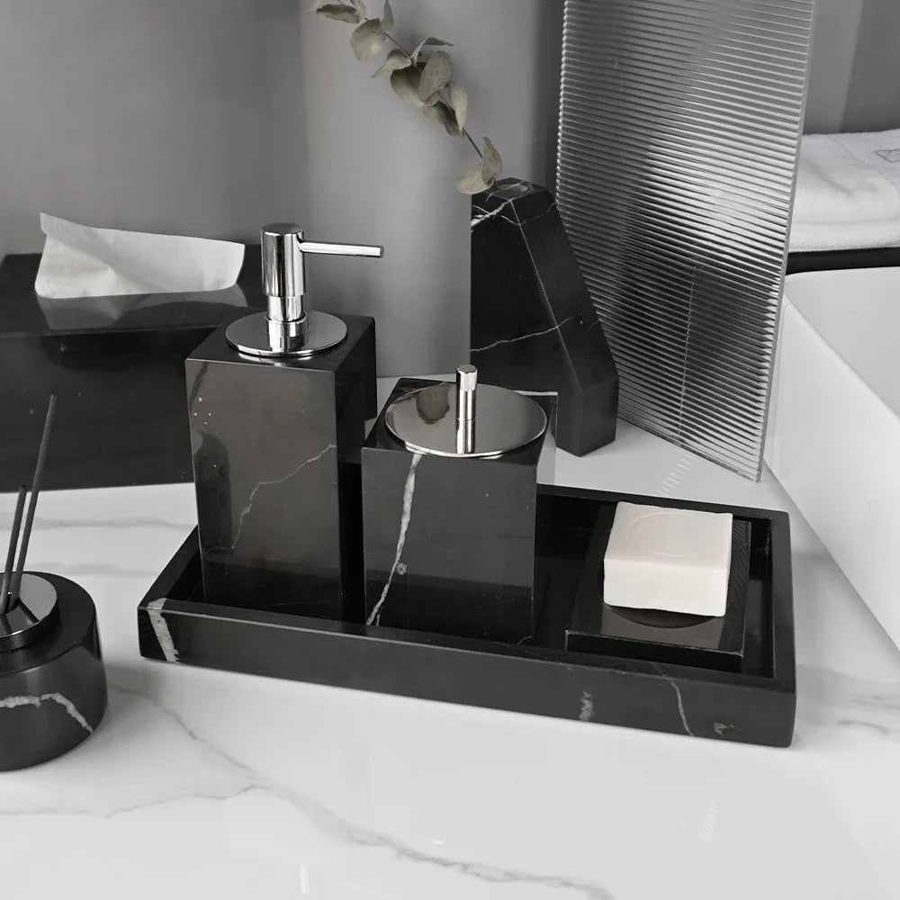 Afralia™ Nero Marquina Marble Bathroom Set - Luxury Bathroom Accessories