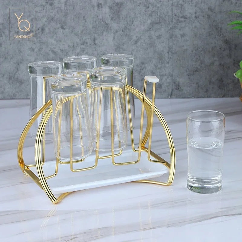 Afralia™ Glass Cup Spin Rack Mug Holder Stand Kitchen Organizer Tray