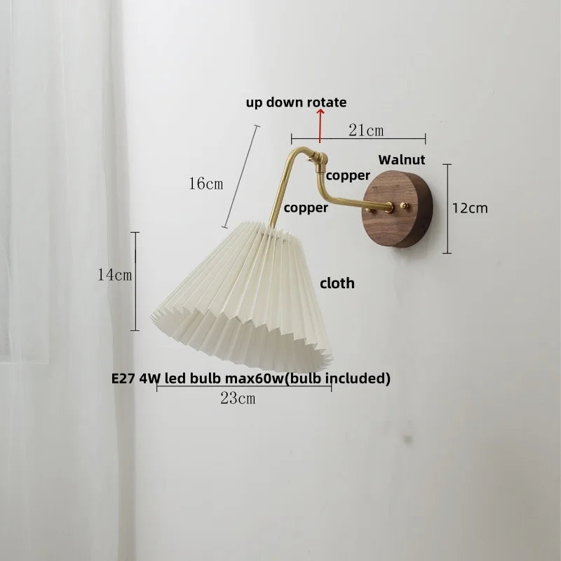 Afralia™ Rotating Copper LED Wall Light with Pull Chain Switch and Walnut Base