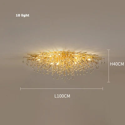 Afralia™ Golden Metal Luxury Crystal Chandelier Lighting Branch Tree for Home Décor