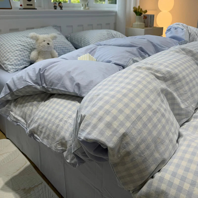 Afralia™ Minimalist Striped Grid Comforter Set in Washed Cotton, Soft Bedding Twin-Queen Size