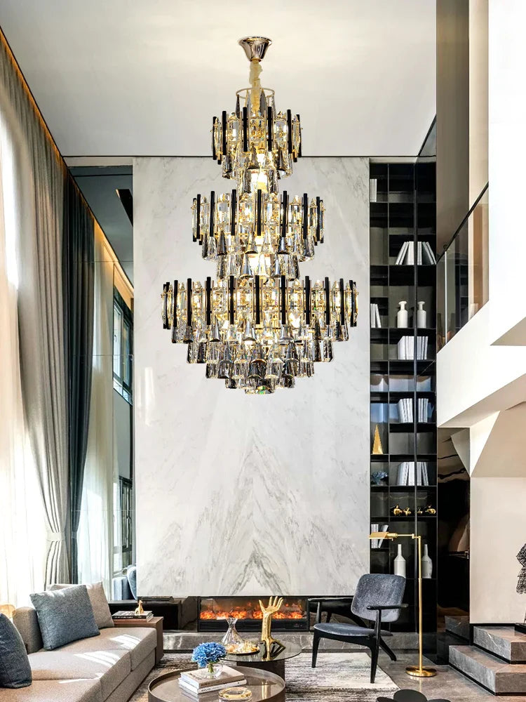 Afralia™ Crystal Loft Chandelier: Modern Luxury Pendant Light for Living Room or Hotel Lobby