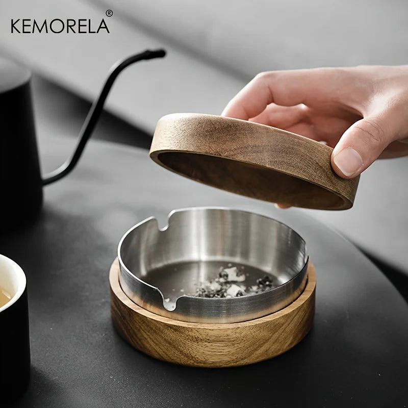 Afralia™ Wooden Desktop Ashtray with Lid - Stylish and Practical Smoking Accessories