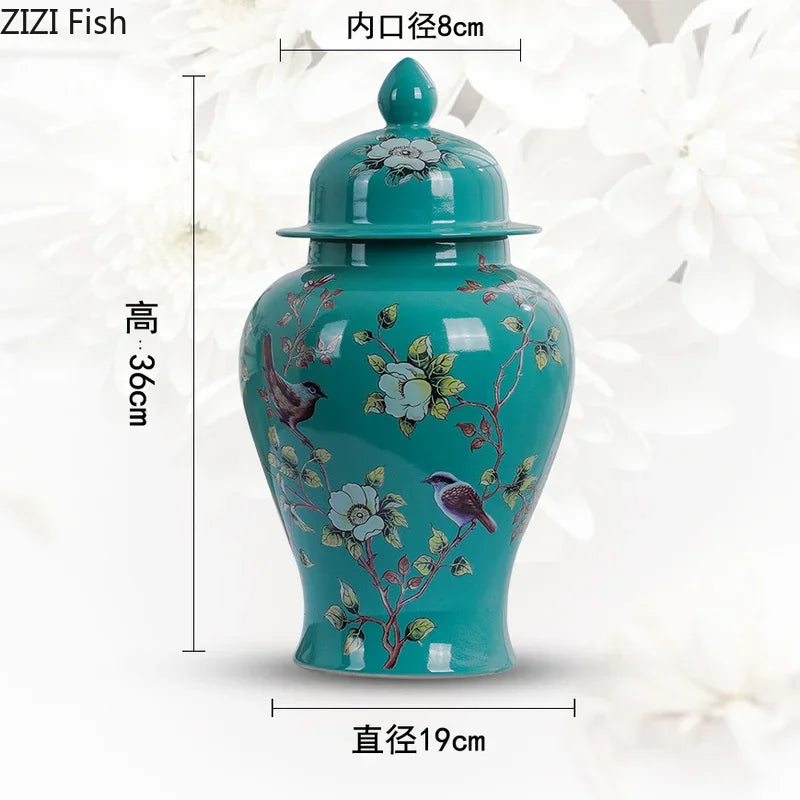 Afralia™ Ceramic Bird & Flower General Jar - Large Capacity Sealed Storage & Vase