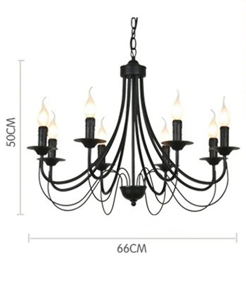 Afralia™ Wrought Iron Chandelier Candle Light Fixture for Living Room - Black Metal Pendant Lamp