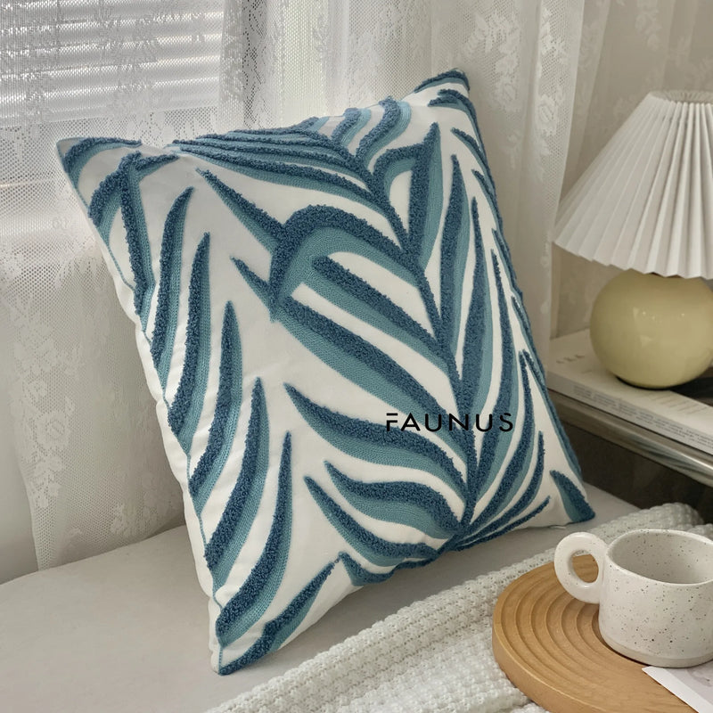 Afralia™ Leaf Embroidered Cotton Cushion Cover Set - Home Decor Pillow Covers 45x45