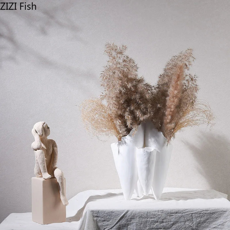 Afralia™ Ceramic Tooth Vase for Table Decor and Flower Arrangement