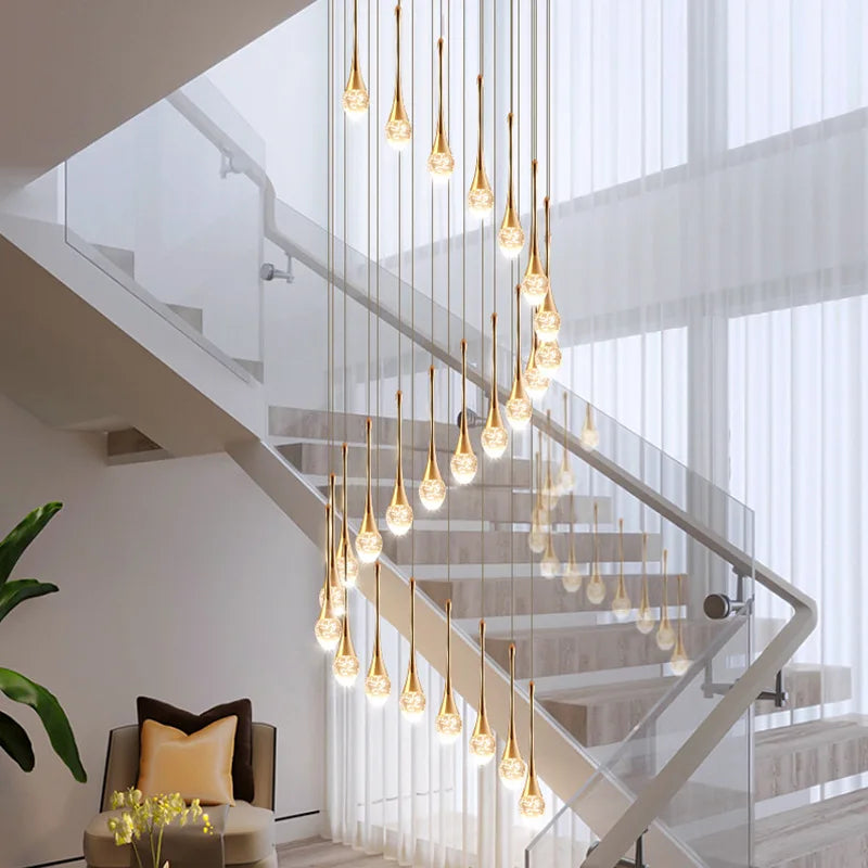 Afralia™ Crystal LED Staircase Chandelier - Luxe Lighting for Hotel, Living Room, & Lobby