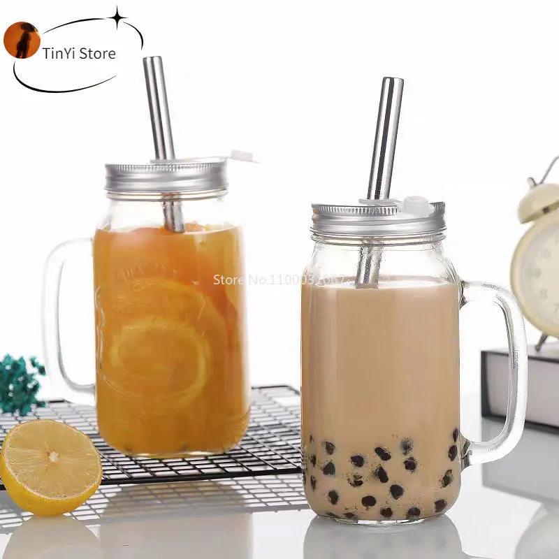 Afralia™ Mason Jar Glass Mugs with Handles & Straw - Clear Drinkware Cup