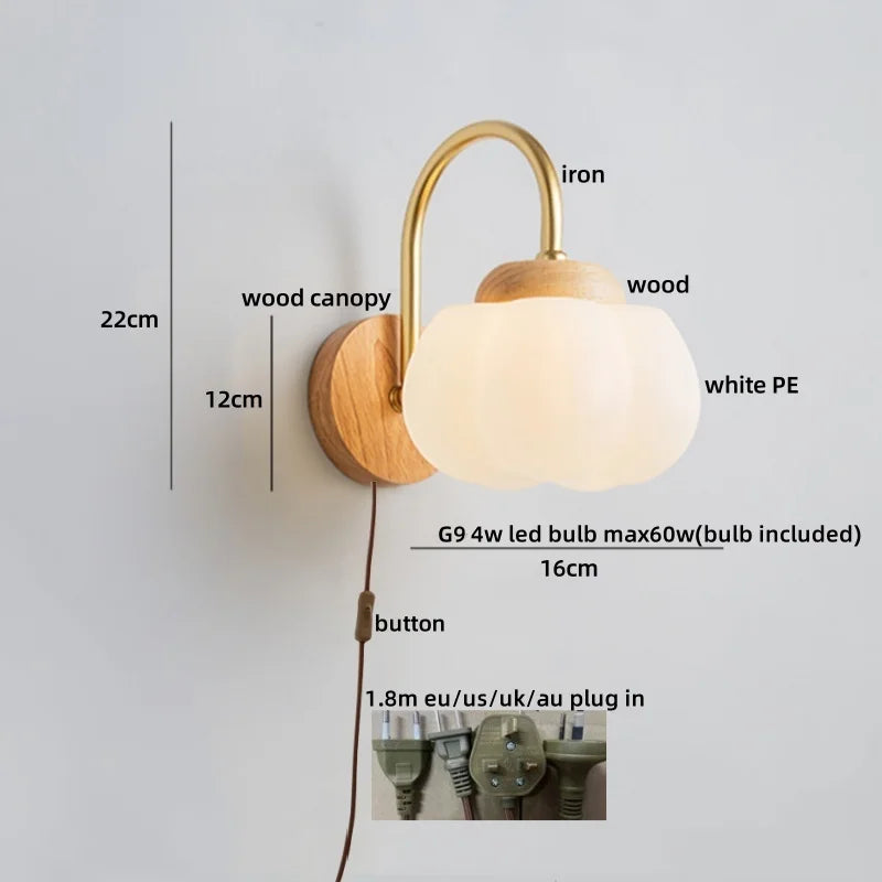 Afralia™ Cotton LED Wall Lamps with Pull Chain Switch for Restaurant Living Room Bedroom