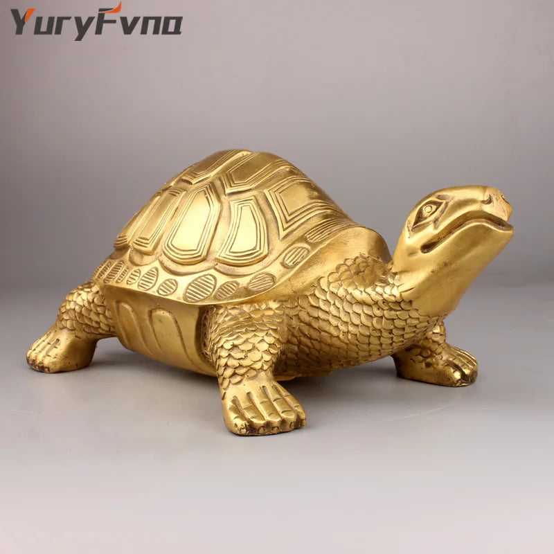 Afralia™ Brass Turtle Feng Shui Statue for Wealth Luck - Home & Office Decor