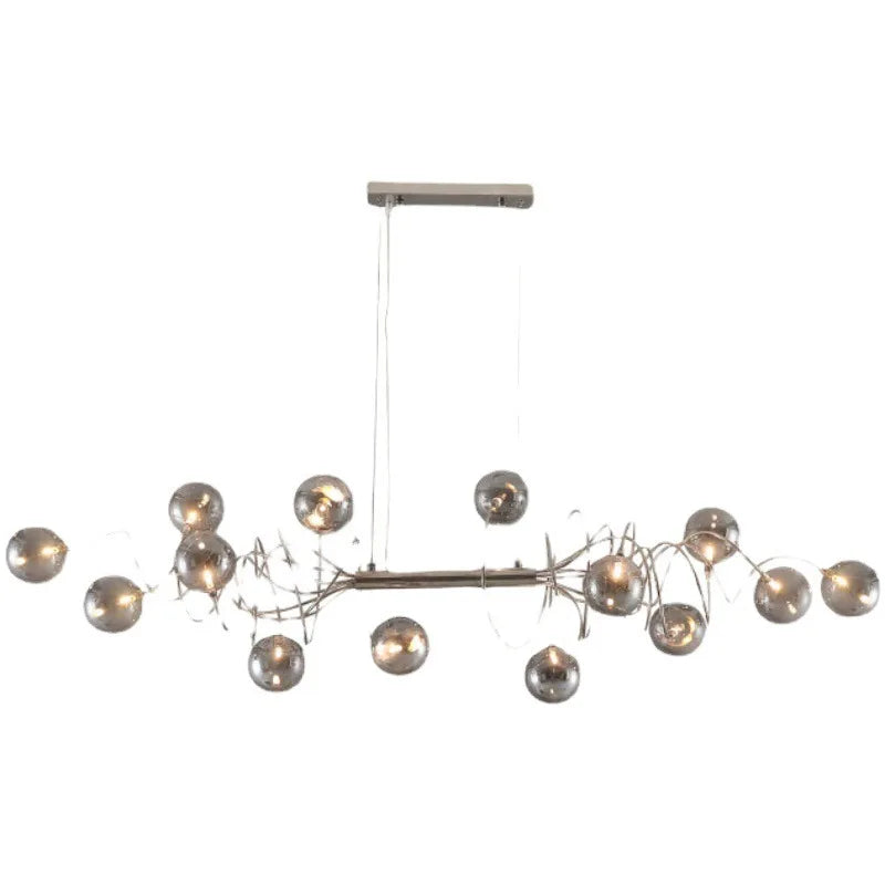 Afralia™ Nordic Silver Chandeliers Smoky Grey Glass Modern LED Kitchen Cafe Lighting