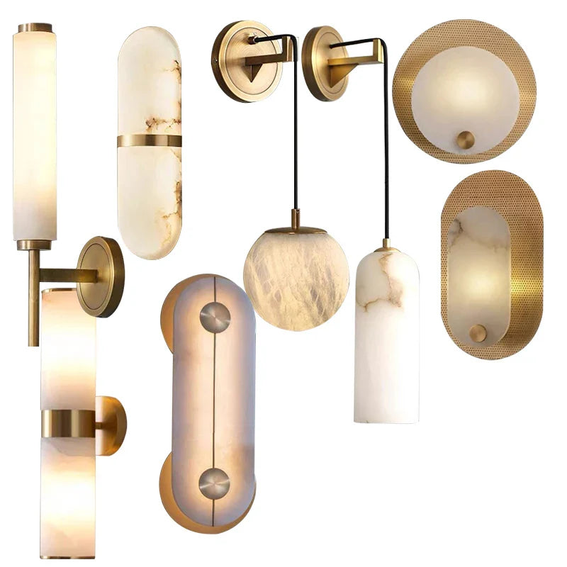 Afralia™ Marble Alabaster Wall Lamp for Vintage Room Decor
