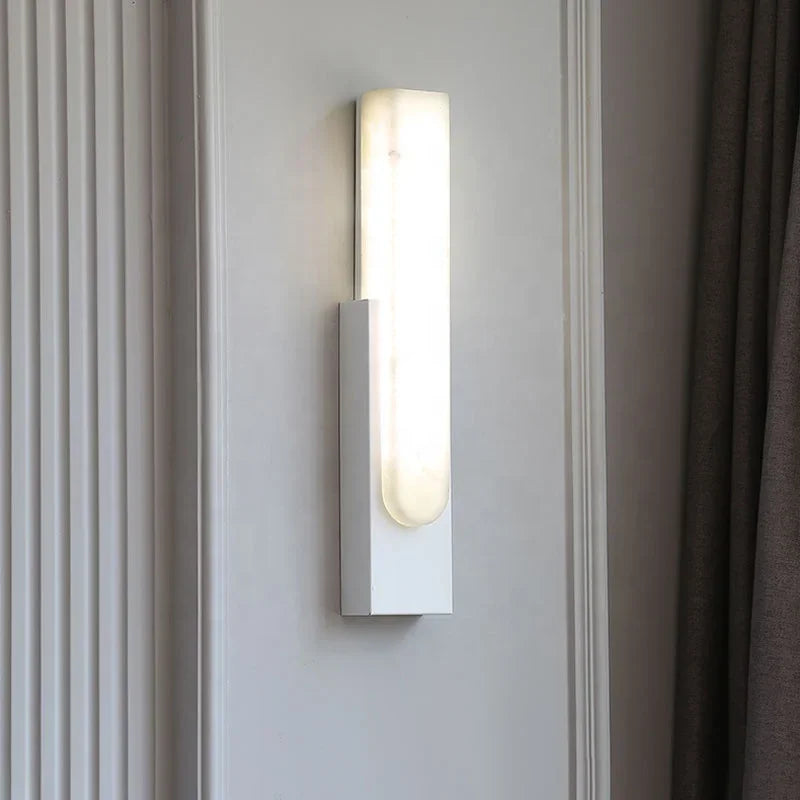 Afralia™ Nordic Marble LED Bedside Sconces | Modern Grey Metal Wall Light