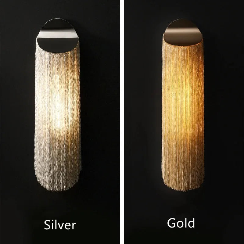 Afralia™ Luxury Silver & Gold Tassel Wall Sconces for Modern Living Room & Hotel Bedroom