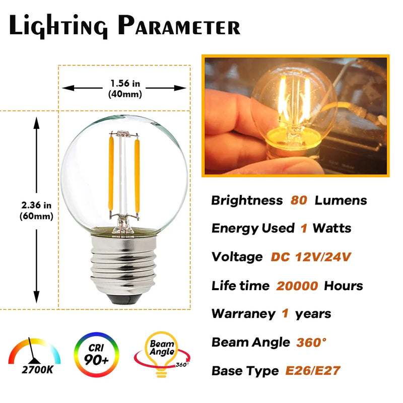 Afralia™ Low Voltage 12V 24V 1W LED Filament Globe G40 Bulb E26 E27 Base Warm White 2700K