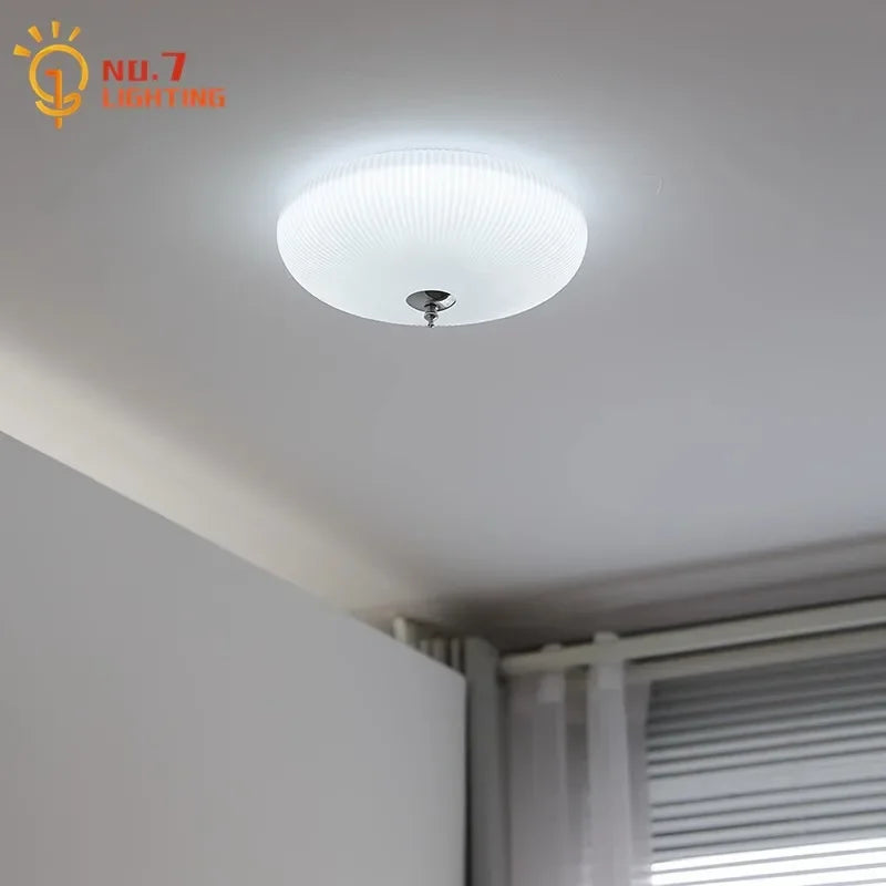 Afralia™ Cream Glass Round Ceiling Lights | Modern LED Indoor Lighting | Bedroom Study Balcony Lighting