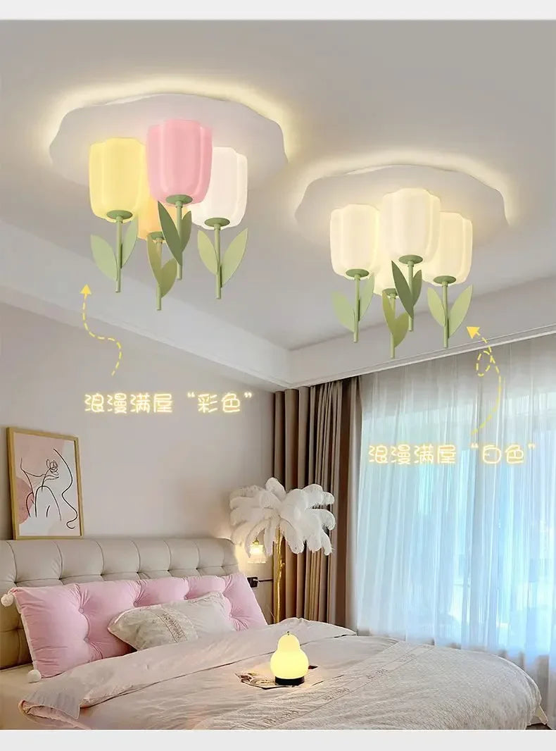 Afralia™ Minimalist LED Flower Ceiling Lamp for Bedroom, Study, Children's Room - Warm Cream