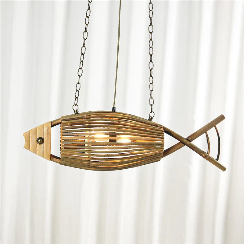 Afralia™ Retro Bamboo Fish Pendant Lights for Restaurant, Bar, Teahouse, Living Room, Farm, Hotel